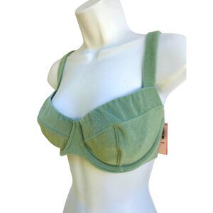 NEW Victoria's Secret 34DD Wicked Underwire Sage Green Terry Swim Bikini Top